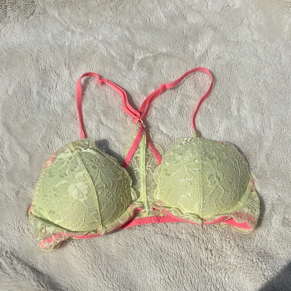 PINK Victoria’s Secret Lace Bra 34B | Neon Yellow & Coral | - Picture 1 of 5